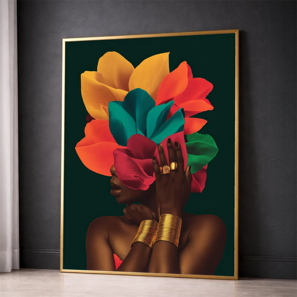 Ethnic Modern Fashion - Vibrant Floral Headpiece Canvas Painting African