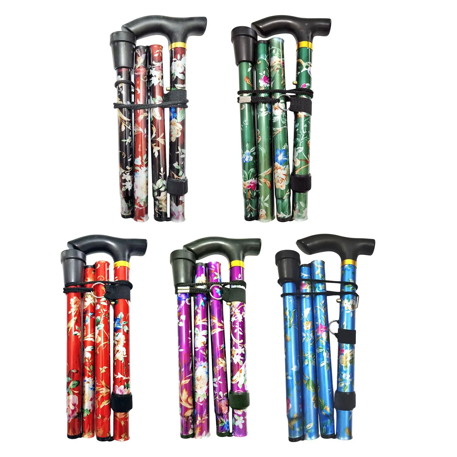 Folding Cane Lightweight 5-Section Walking Stick Travel Trekking Hiking Pole