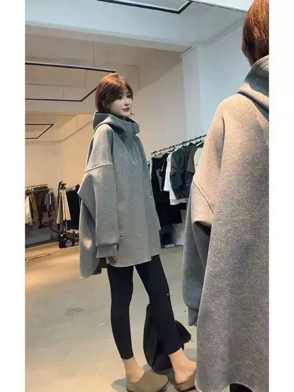 

plus Size Hoodie Sweatirt Zipper Design Long Sve Women's ey Oversized Comfortable Lazy Sle Mid-Length Casual Top