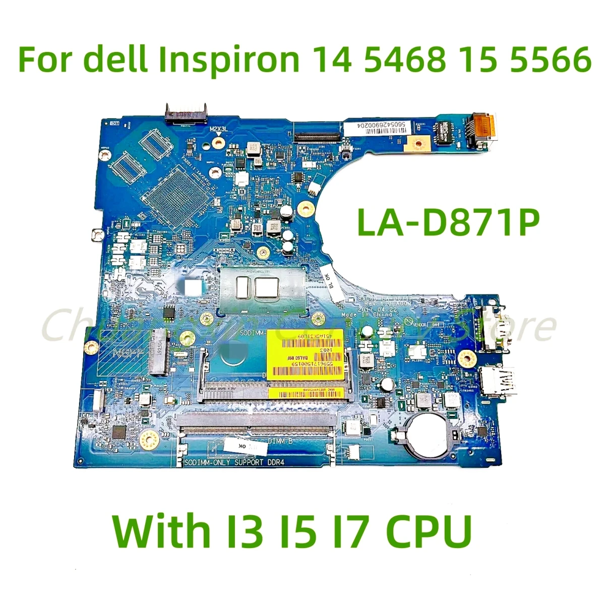 

Подходит для Dell Inspiron 14 5468 15 5566, материнская плата для ноутбука LA-D871P с процессором I3 I5 I7, 100% протестировано, полностью работает