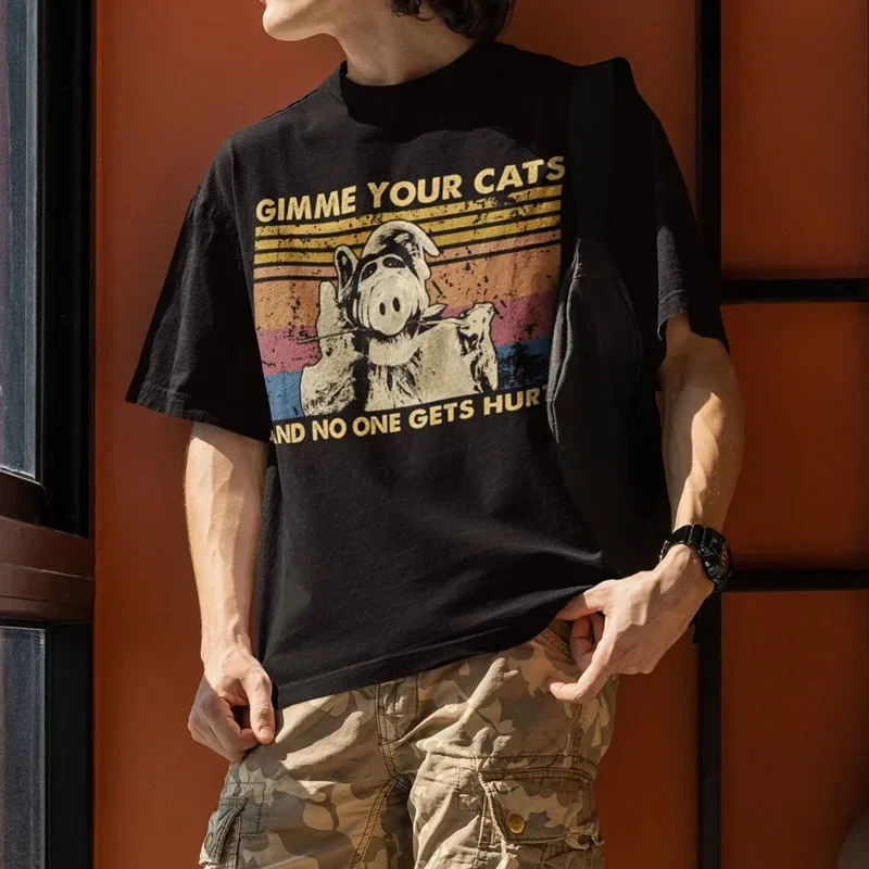 

Gimme Your Cats And No One Gets Hurt graphic t shirts 90s Retro Style alien ALF TV Show Unisex t shirt Adult all size S-6XL