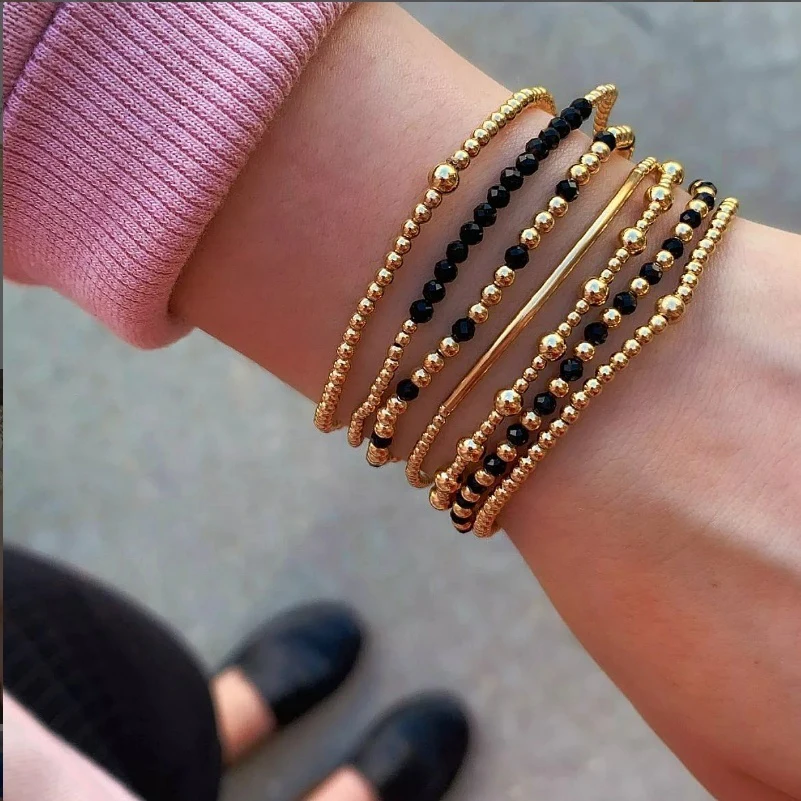 

VKVVA Fashion Jewelry Gold-plated Bead and Black Crystal Bracelet total 7pcs Women Birthday Gifts, Unique Gift