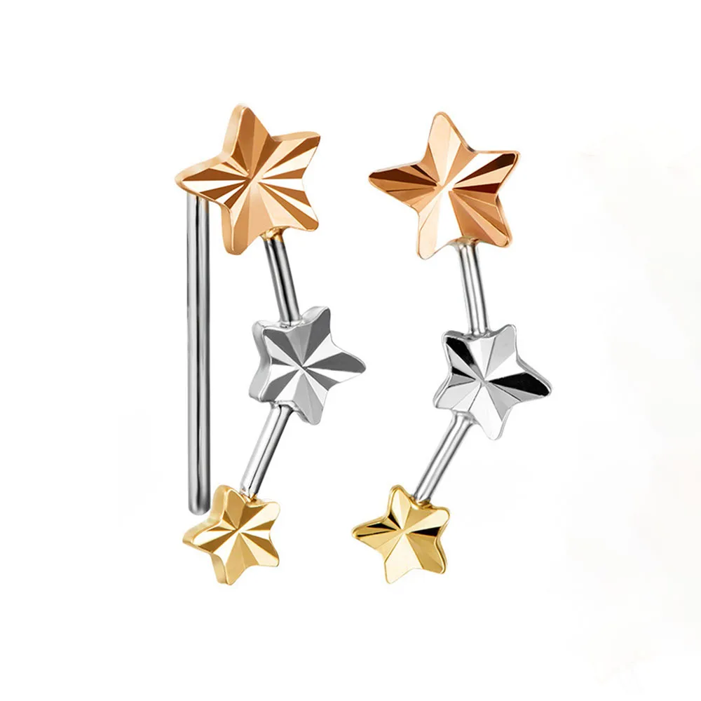 

Real Pure 18K Multi-tone Gold Women Lucky Three Star Dangle Earrings 1-1.5g