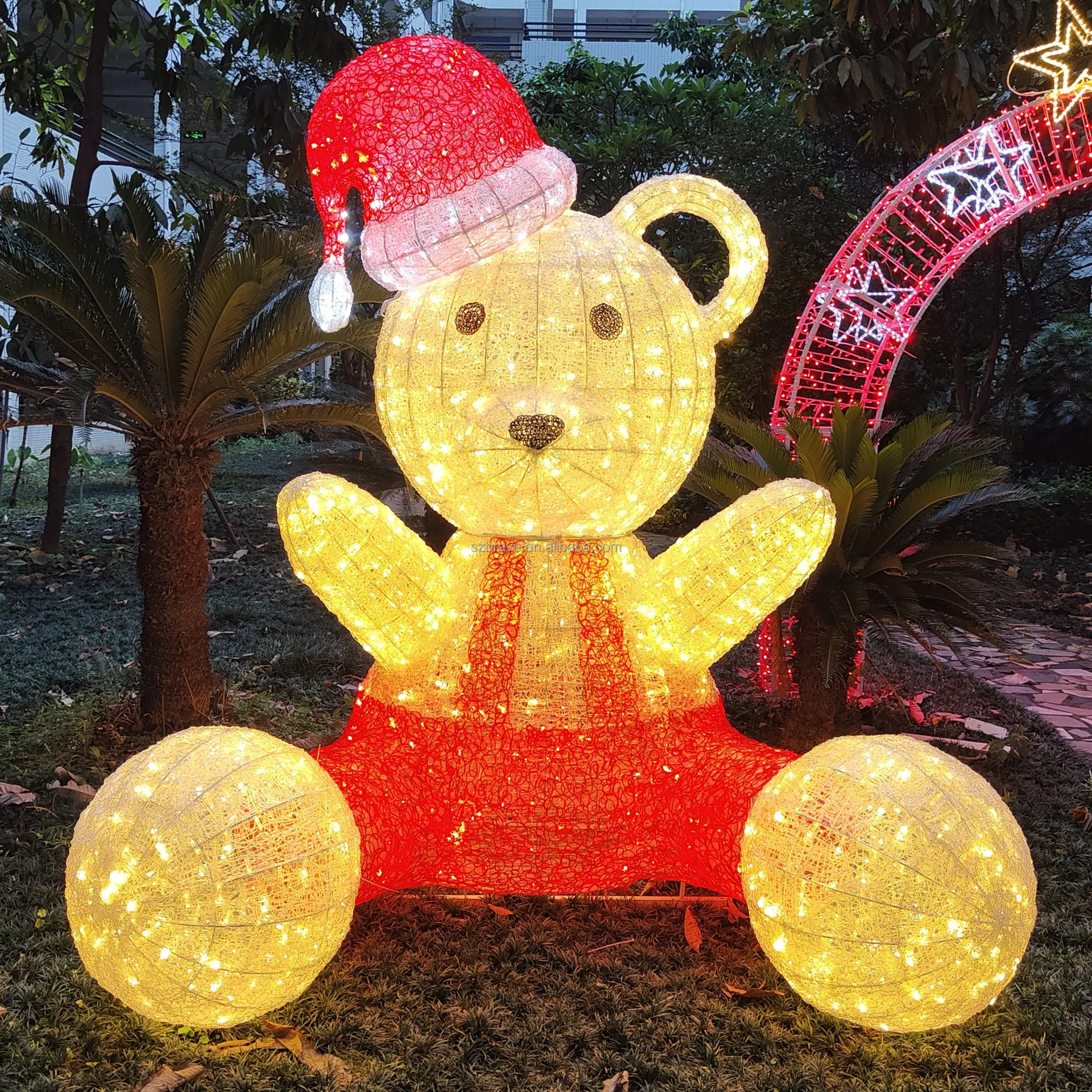 2024 Outdoor Commercial Christmas Decoration 3D Giant Sculpture Motif LED Teddy Bear Outdoor Light