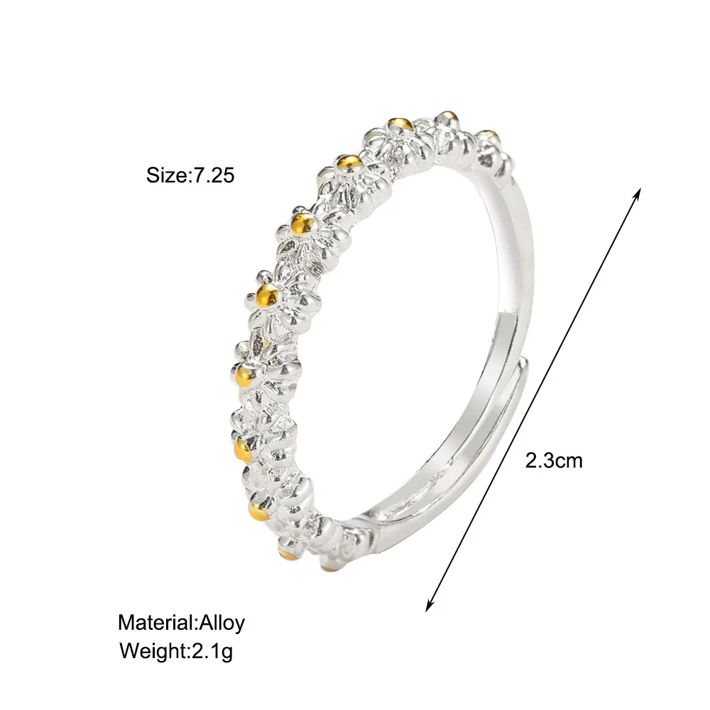 Vintage Daisy Flower Rings for Women Korean Style Adjustable Opening Finger Ring Bride Wedding Engagement Trendy Jewelry Gift