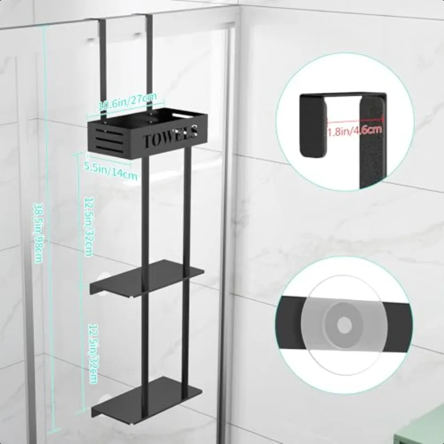 رف منشفة فوق الباب 3 طبقات رف منشفة معلق للحمام من الفولاذ المقاوم للصدأ فوق الباب حامل المناشف المثبت على الحائط مع قاعدة الرف