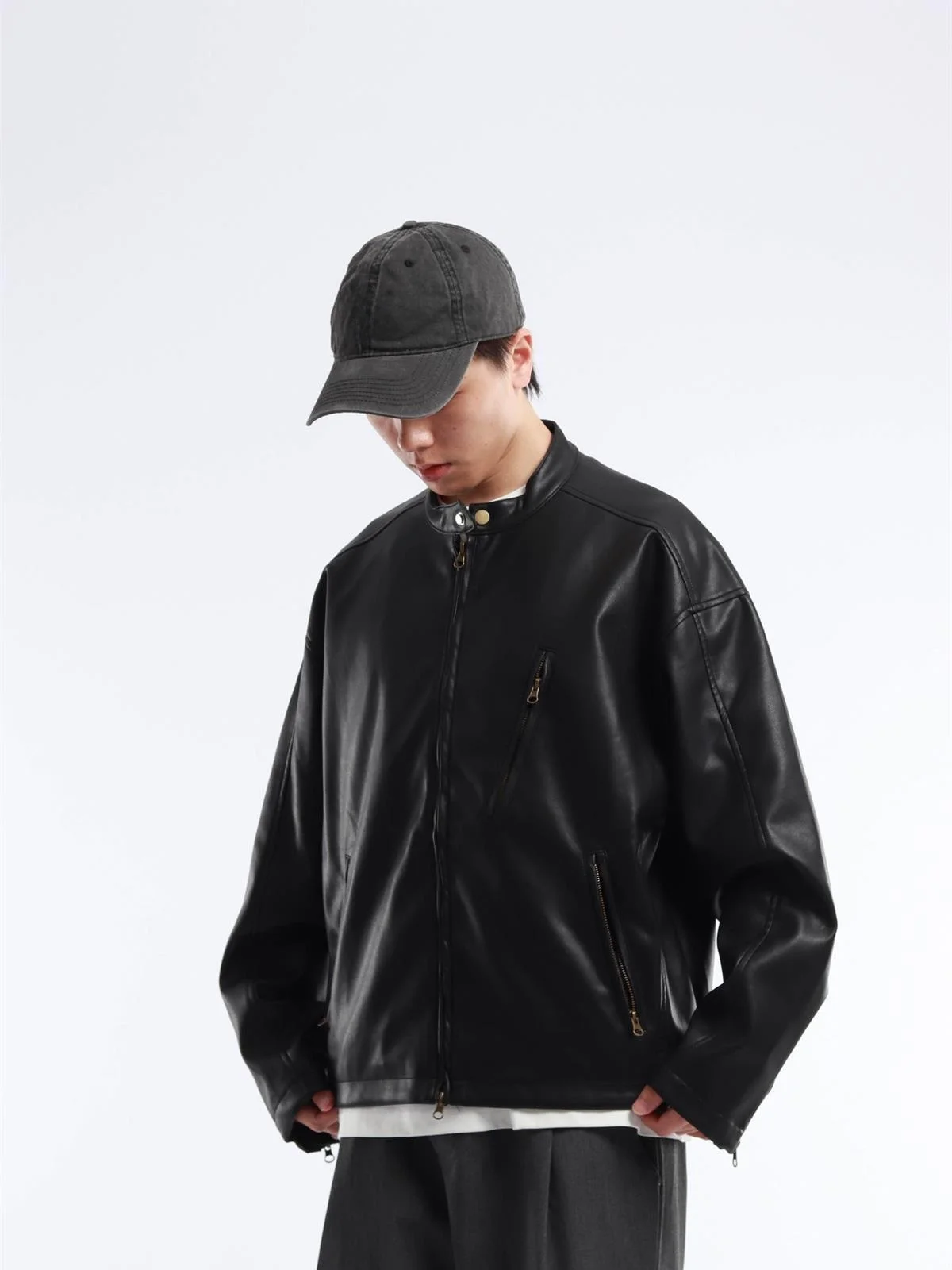 Cleanfit American Style Loose Leather Jacket Racing Motif Turn-down Collar Outerwear Youth Fashion Polyester Spring Autumn