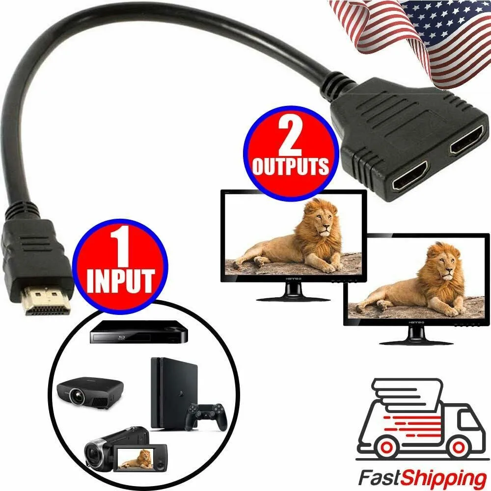 RYRA HDMI-compatible Splitter 1 Input Male to 2 Output Female Port Adapter Converter 1080P Switcher Computer Displays Splitter