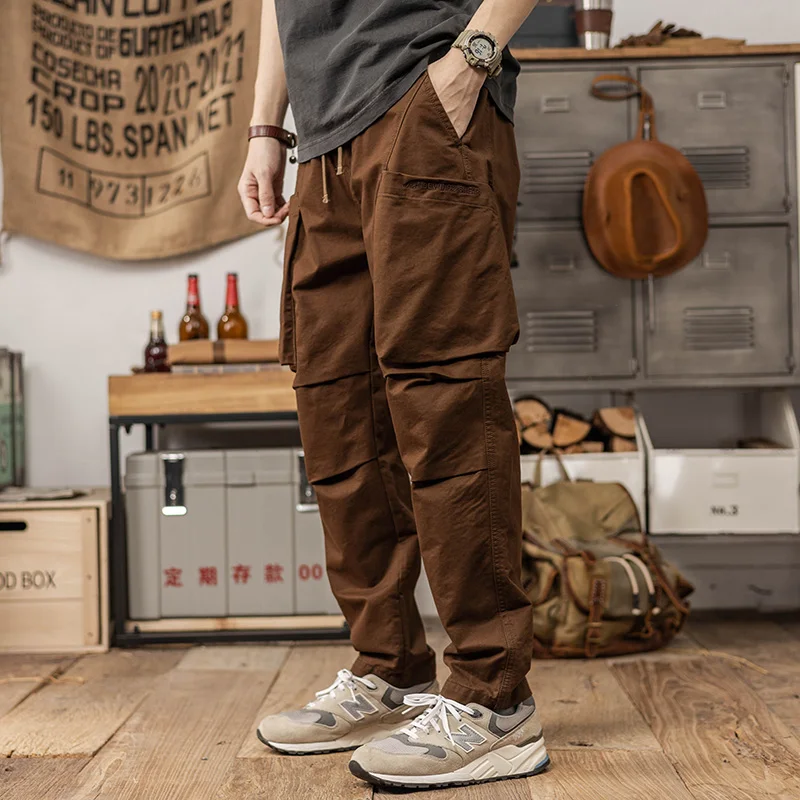 

2024 new cotton casual pants men loose and wide leg straight pants spring day retro trend overalls