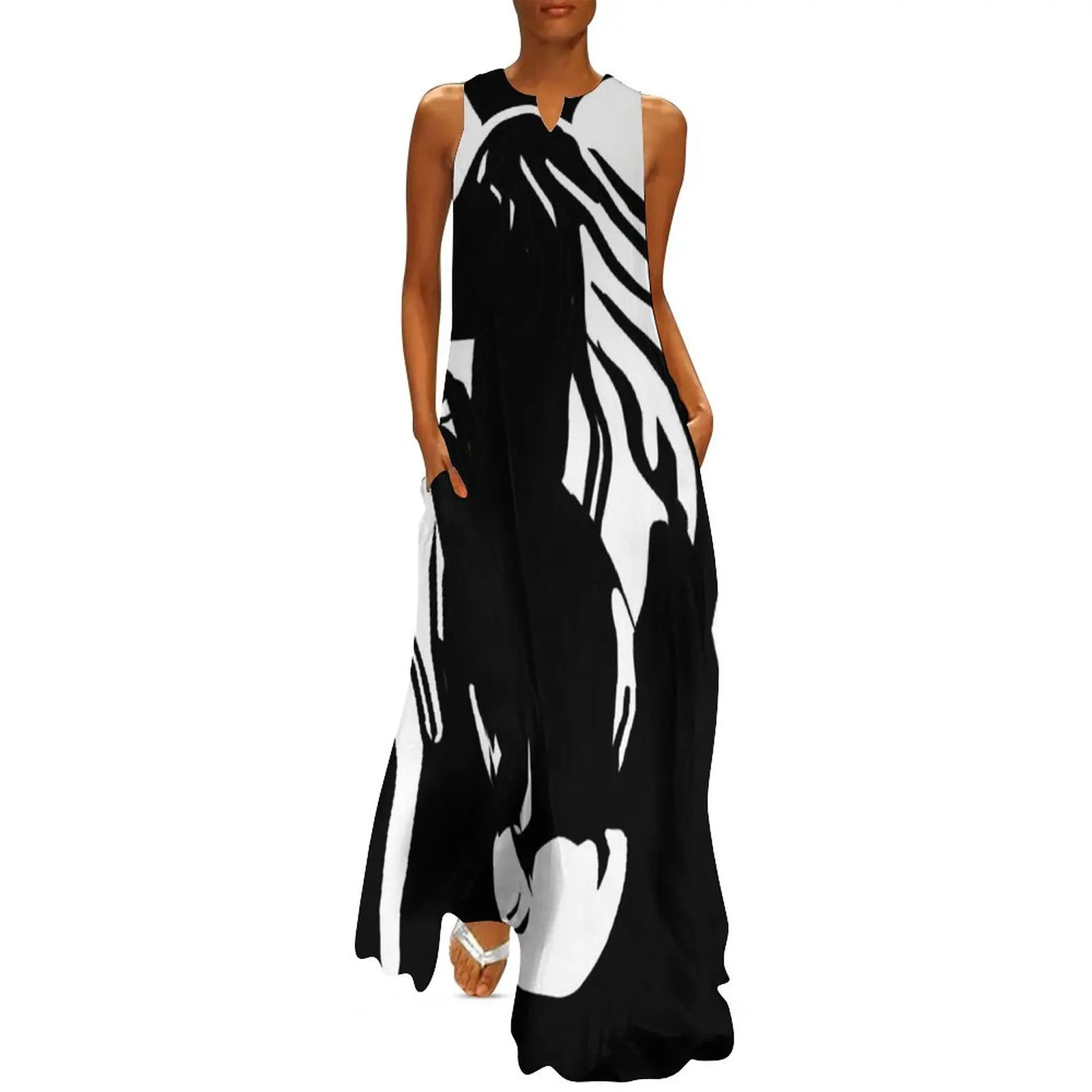 

Black and White Horse Silhouette Long Dress summer woman dress 2025 women's clothing trend 2025 Dress