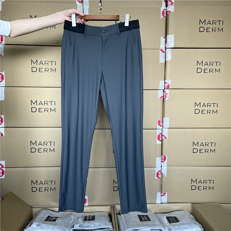

High-End Men's Busin Casual Pants Ultra-Thin Draped Straight Leg Super Stretch Summer Silk-Like Long Trousers