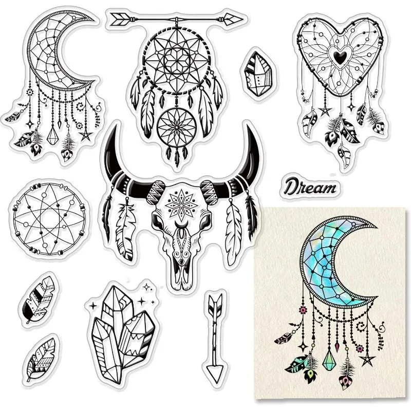 1PC Dream Net Catcher Clear Stamps for Card Making Decoration Scrapbooking Feather Design Silicone Rubber Stamp for Greeting