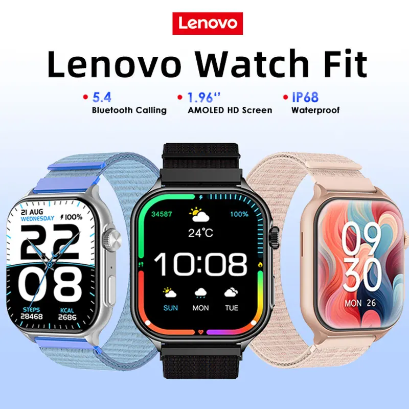 

Смарт-часы Lenovo 2025New Fit F101 для Android и iOS, 1,96-дюймовый HD AMOLED-экран, измерение пульса, Bluetooth-звонки, водонепроницаемые