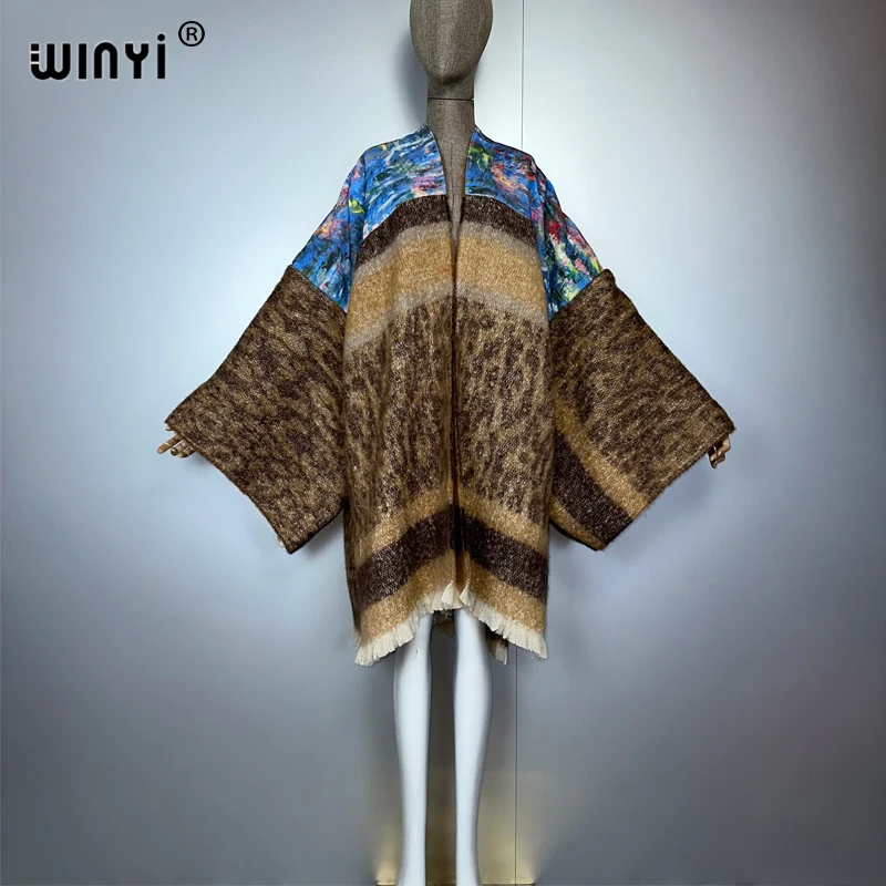 WINYI kimono de invierno África abaya mujer musulmana cárdigan poncho borlas abaya dubai abrigo de lujo maxi abrigos vestido de mujer musulmana