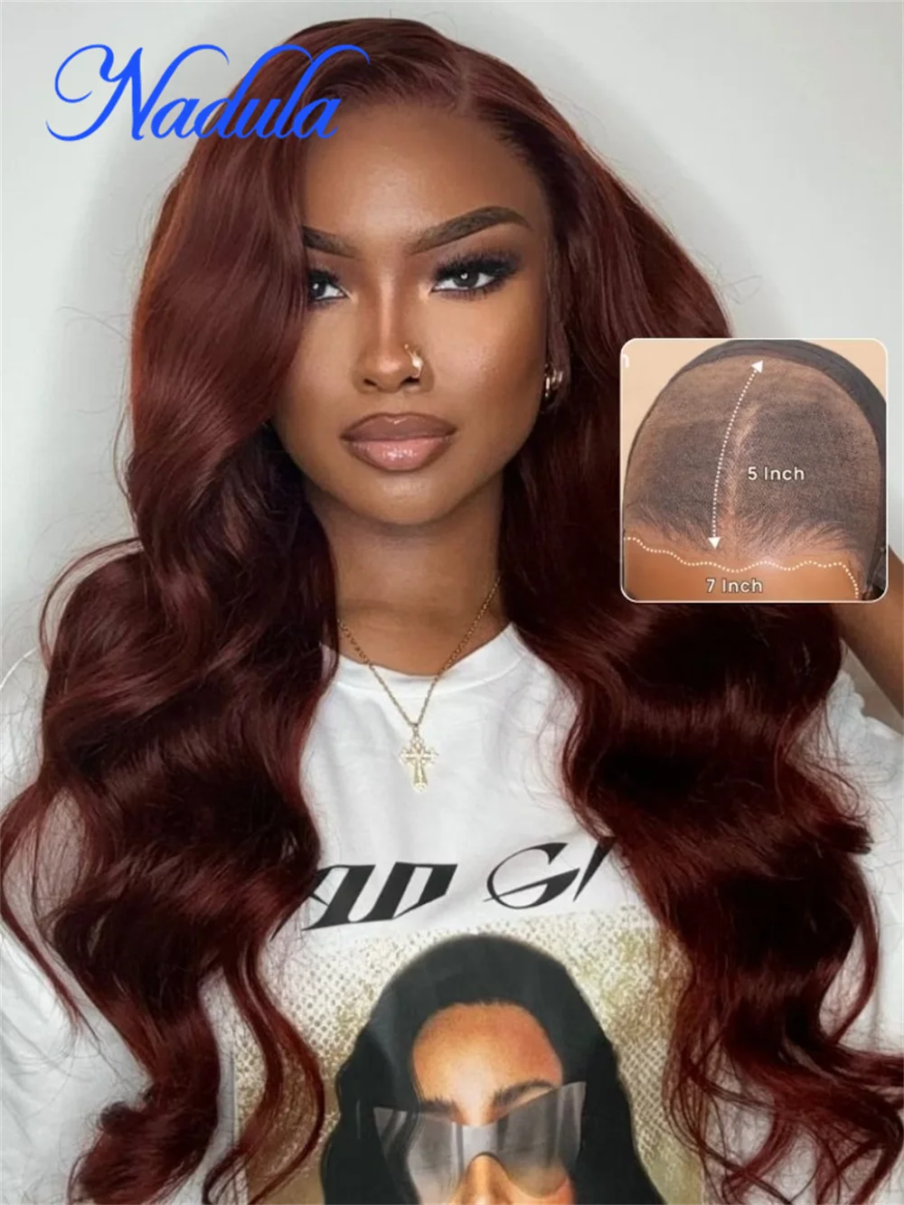 

Sara Same Wig | Nadula Hair 7x5 And 13x4 Reddish Brown Body Wave Pre Bleached Invisible Knots Glueless Human Hair Wig