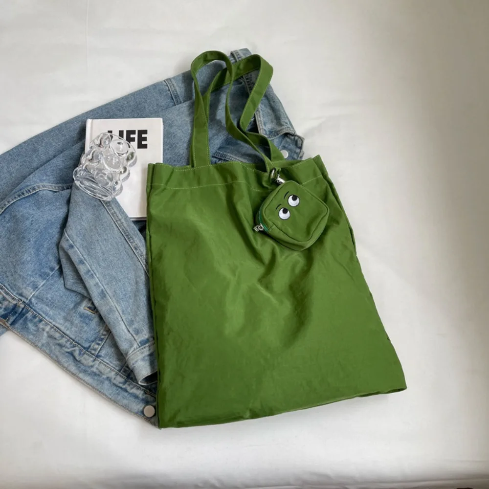 with Storage Bag Solid Color Shoulder Bag Shopping Bag Big Eye Coin Purse Foldable Shoulder Bag Korean Style Large Capacity