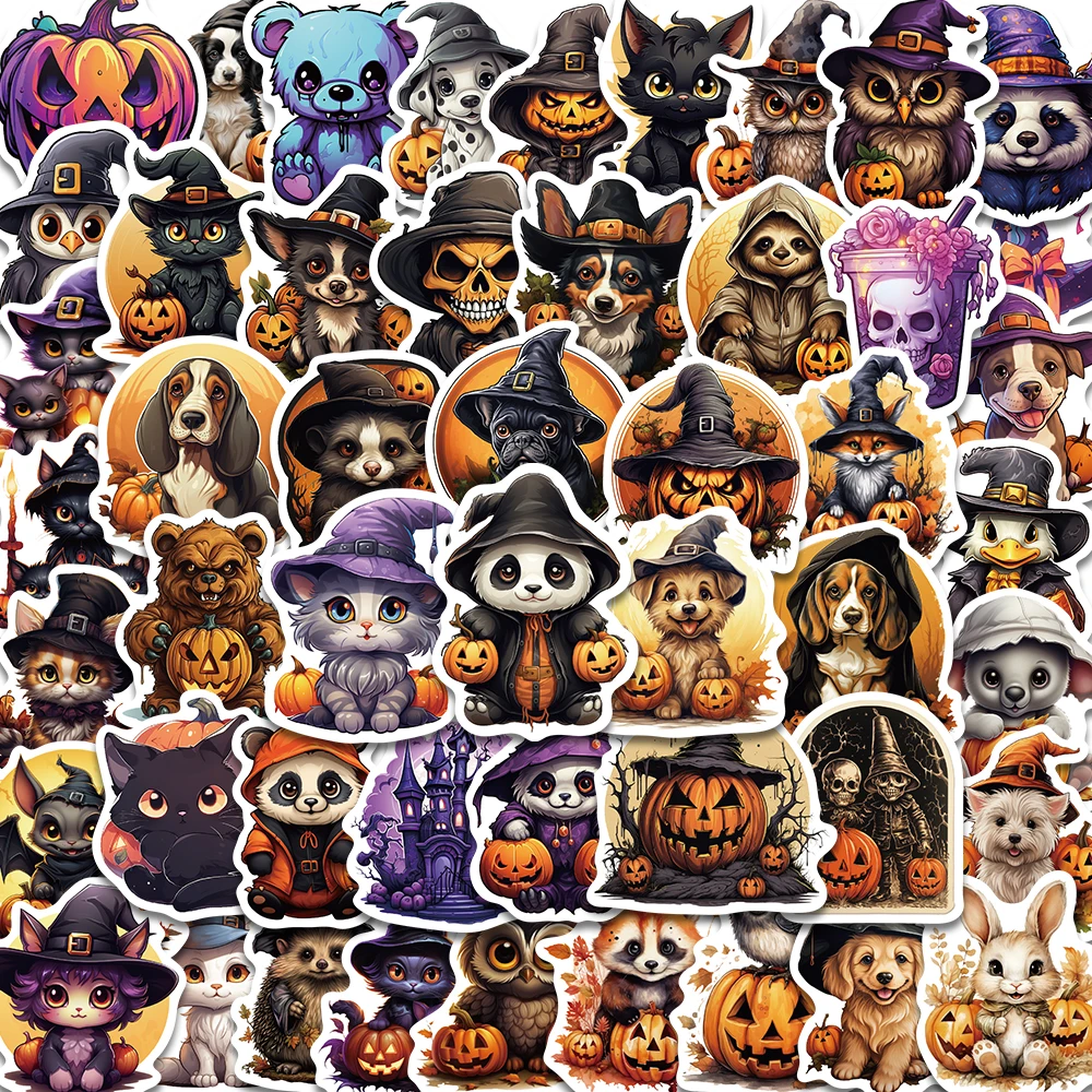

50 шт., наклейка с изображением животных на Хэллоуин, ноутбук, водонепроницаемый телефон, сделай сам, чемодан, арт, кафе, телефон, чемодан, наклейки, наклейки
