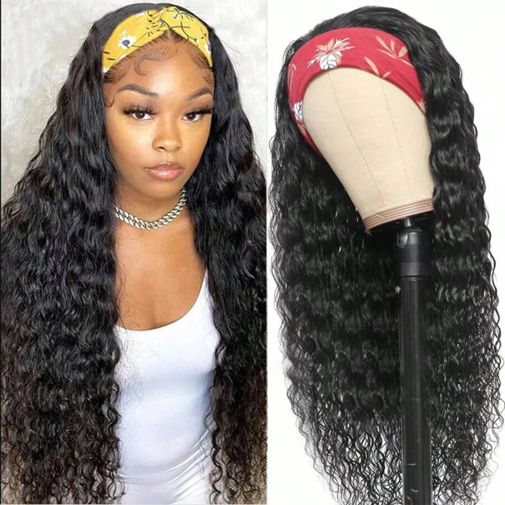 

Headband Wig Human Hair Curly Human Hair Wigs None Lace Front Wigs Human Hair Glueless Machine Made Kinky Curly Headband Wigs