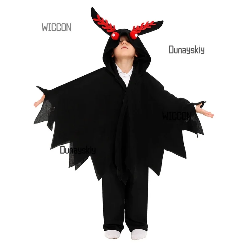 

2025 New Mothman Costume - Glowing Red Eyes Cape with Feather Texture American Urban Legend Halloween Outfit