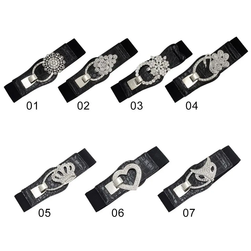 Women Ladies Crystal Swan Wide Women Black Cinch Waist Belt Elastic Stretch Gift