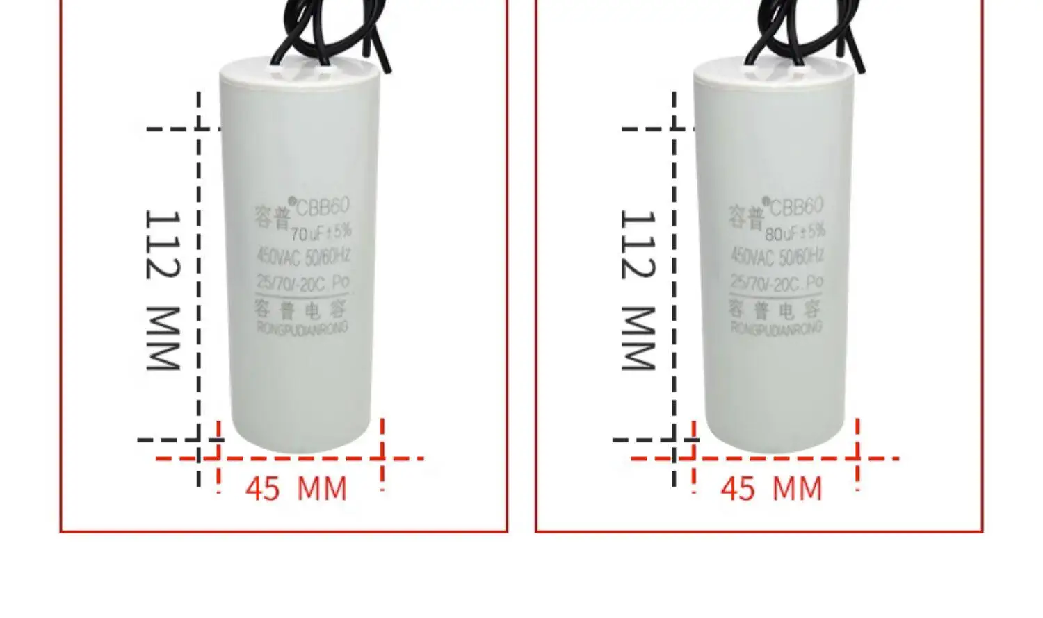 CBB60 Washing Machine Capacitor 4/5/6/8/10/12/15/20/25UF Water Pump Spin-Dryer Start Capacitor