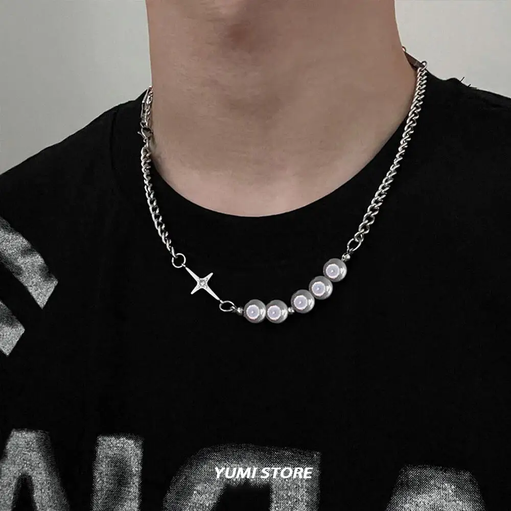 Titanium Steel Luminous Pearl Necklace For Men Woman Trendy Hip Hop Kpop Design Luxury Unisex Clavicle Choker Jewelry Wholesale