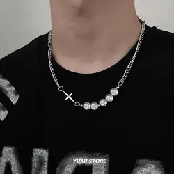 Titanium Steel Luminous Pearl Necklace For Men Woman Trendy Hip Hop Kpop Design Luxury Unisex Clavicle Choker Jewelry Wholesale