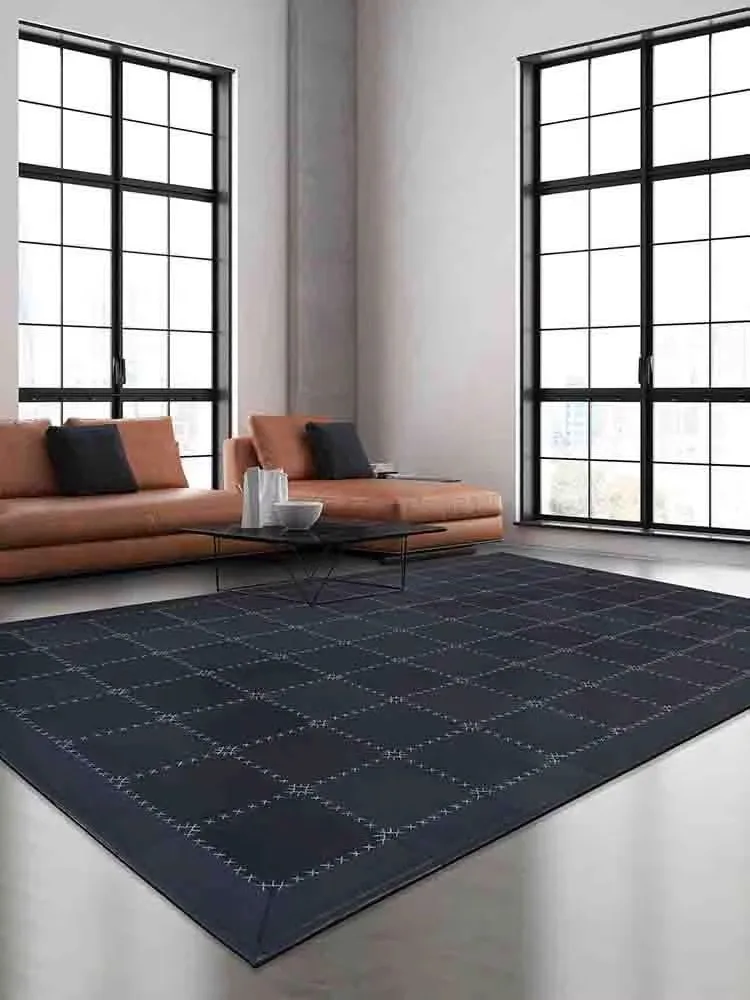 

Smooth Real Cowhide Stitching Carpet Handmade Black Genuine Calfskin Luxury Living Room Large Rug Tea Table Bedroom Bedside Mat