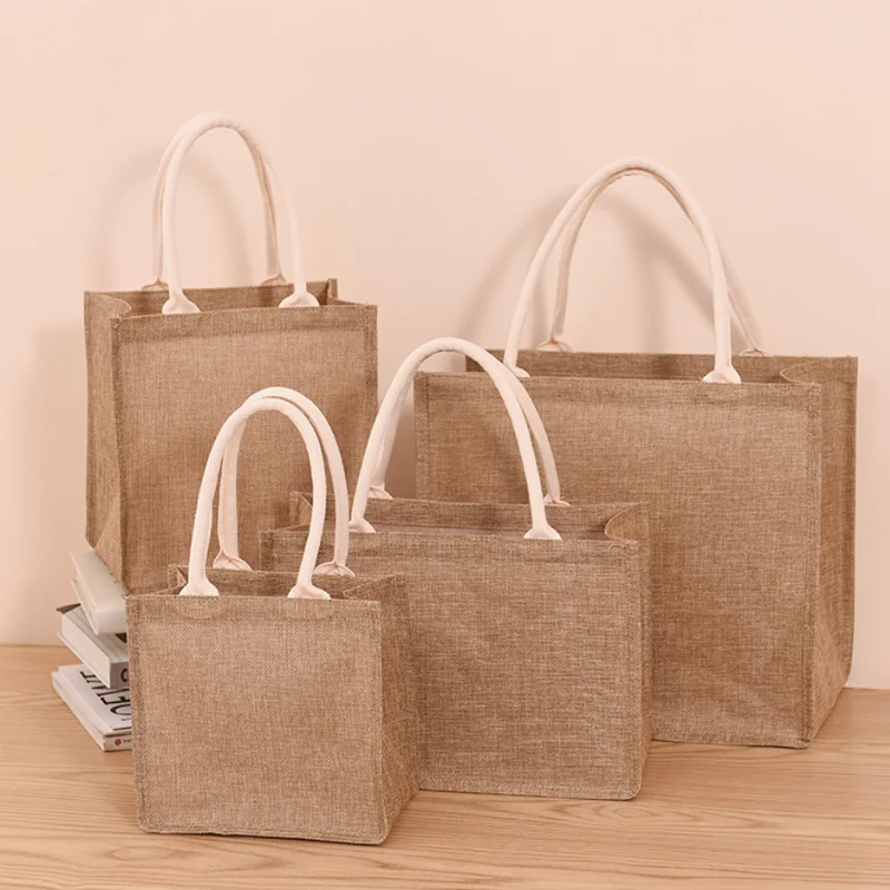 

New Linen Bag Hand-painted Cotton Sacks Jute Portable Imitation Sacks Linen Bags Shopping Bags Laminated Bags