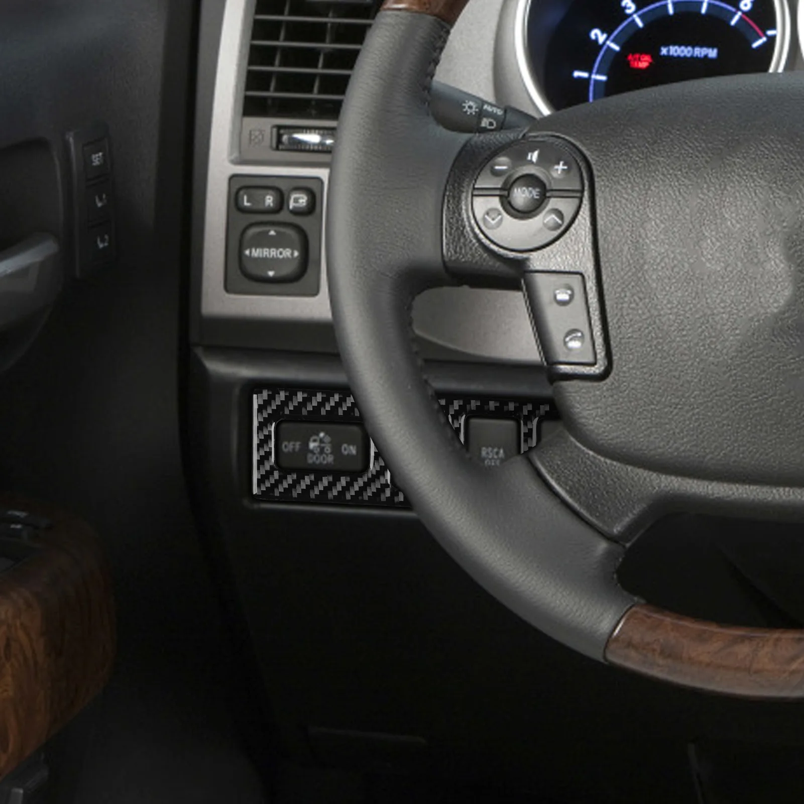 Prepreg Dry Carbon 3*3 Carbon Fiber Interior Steering Wheel Left Side Trim Overlay for Toyota Tundra XK50 Pre-facelift 2007-2013