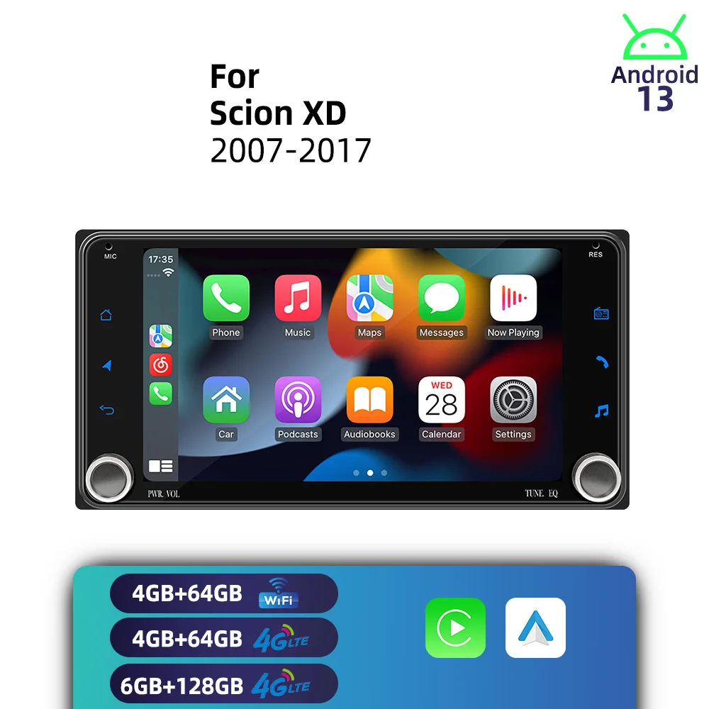 وحدة رأس ستيريو بشاشة 7 بوصة 2Din راديو أندرويد وسائط متعددة للسيارة لـ Scion XD 2007-2017 نظام تحديد المواقع اللاسلكي Carplay Autoradio