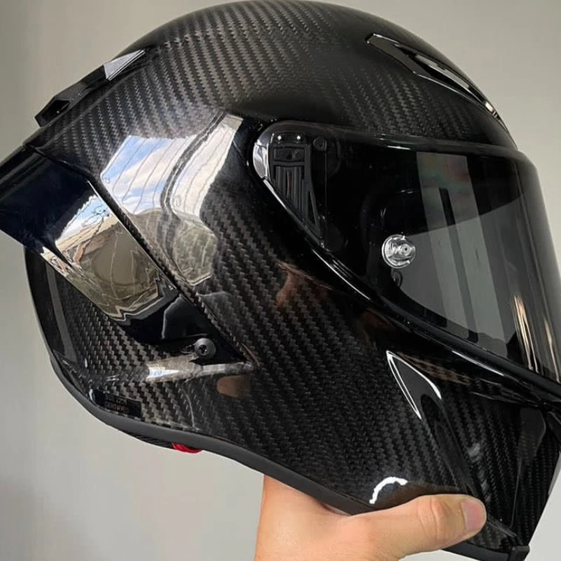 

Шлем из углеродного волокна, мужской всесезонный полнолицевой шлем, мотоциклетный гоночный автомобильный шлем для бега, глянцевый карбон