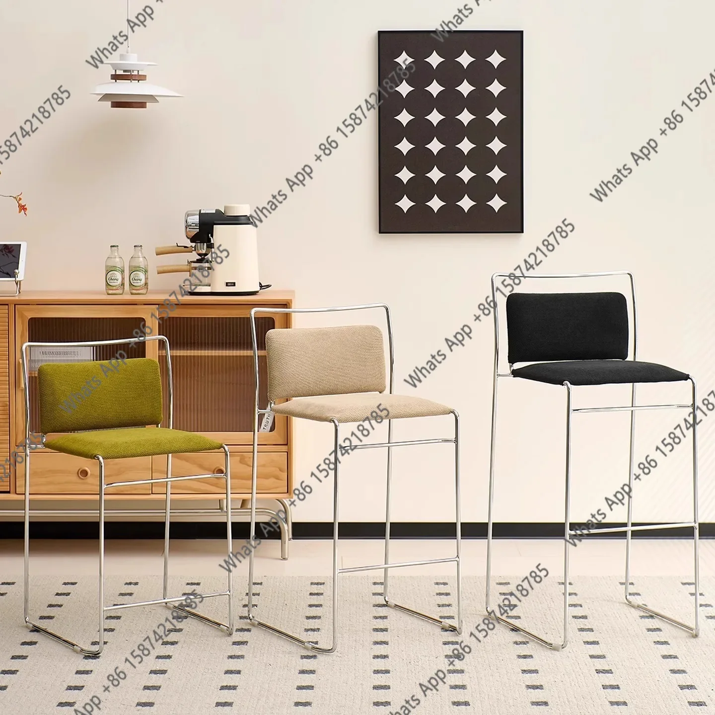 W Medieval Simple Bar Chair Home High Dining Chair Designer Minimalist French Retro Island Platform Backrest Bar Stool