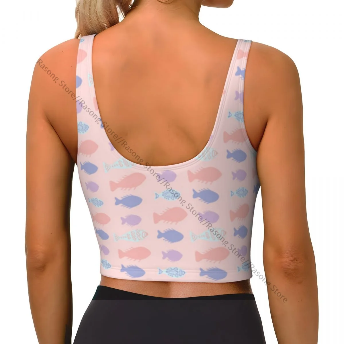 Women Sexy Sports Vest Pink Pastel Fish Stripes Pattern Female Streetwear Sport Lingerie Tee Crop Top