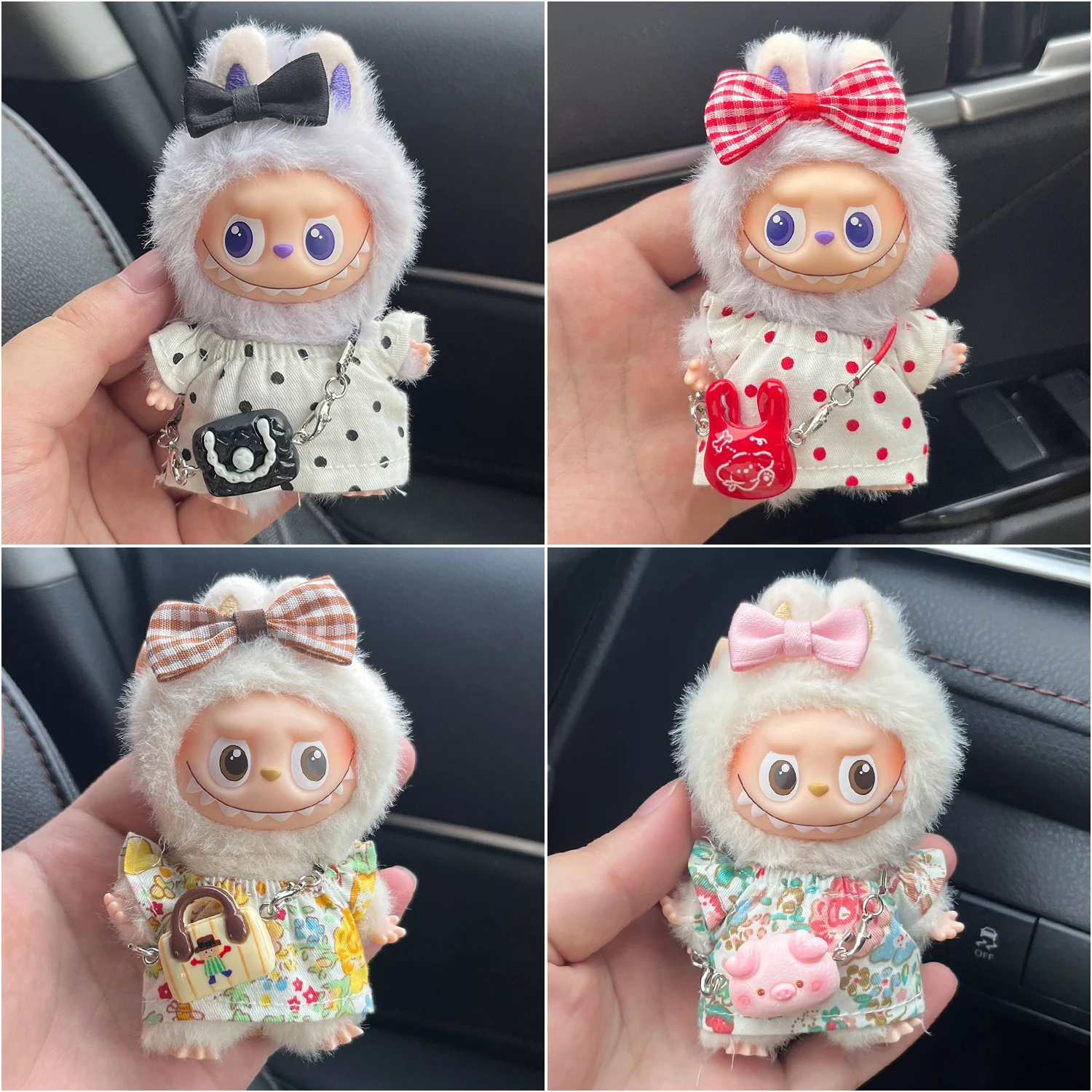 ชุดกระโปรงลายดอกไม้ 3 ชิ้น สำหรับตุ๊กตา Labubu ขนาด 10 ซม. รุ่น 4.0 พร้อมเข็มกลัดติดเสื้อผ้า  ชุดเสื้อผ้าตุ๊กตา อุปกรณ์เสริมตุ๊กตา Labubu