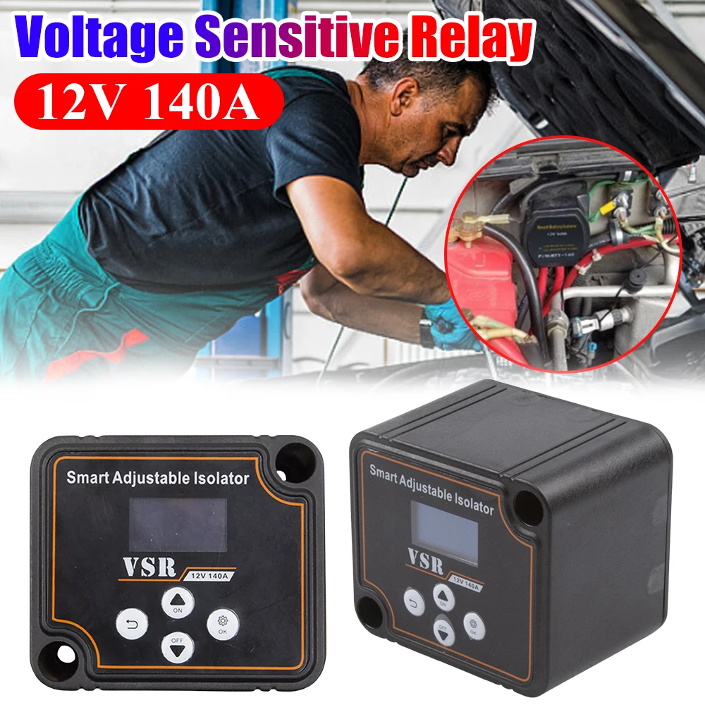 

12V 140A Dual Battery Smart Isolator LCD Display VSR Car Relay Voltage Setting Digital Voltage Sensitive Relay for Camper Car RV