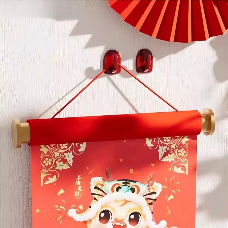 赤い壁掛けフック-強力な耐荷重-新年装飾飾り-家庭用-穴あけ不要-お祭り気分を盛り上げる-小さなフック