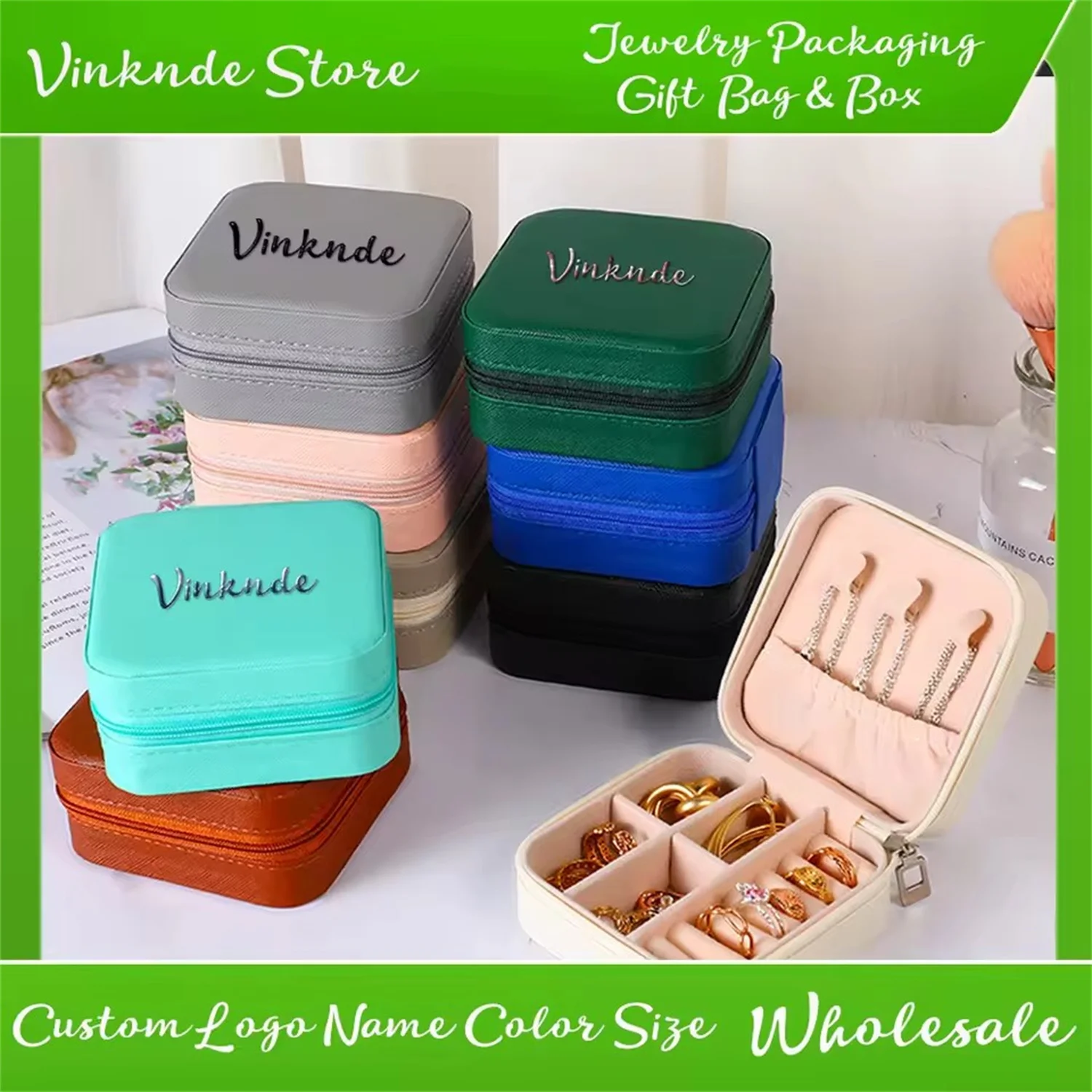 

Customed Logo Mini Display Leather Gift Boxes Jewelry Organizer Travel Packaging Case Earrings Necklace Rings Cosmetic Dust Box
