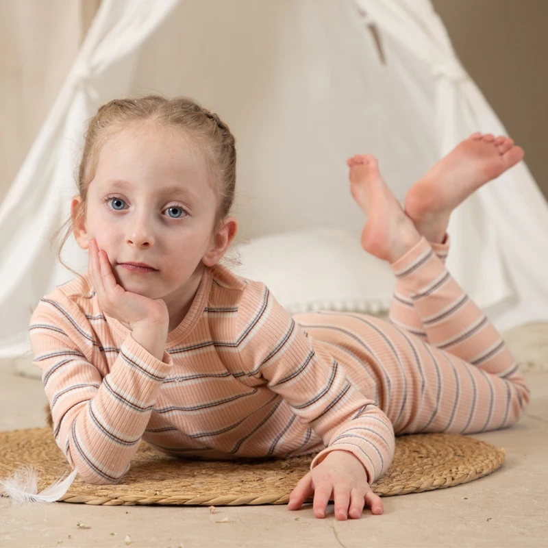Frühling Sommer Bruder Schwester passende Kleidung Set Baby Mädchen Jungen gestreifte Pyjamas – Detail 3
