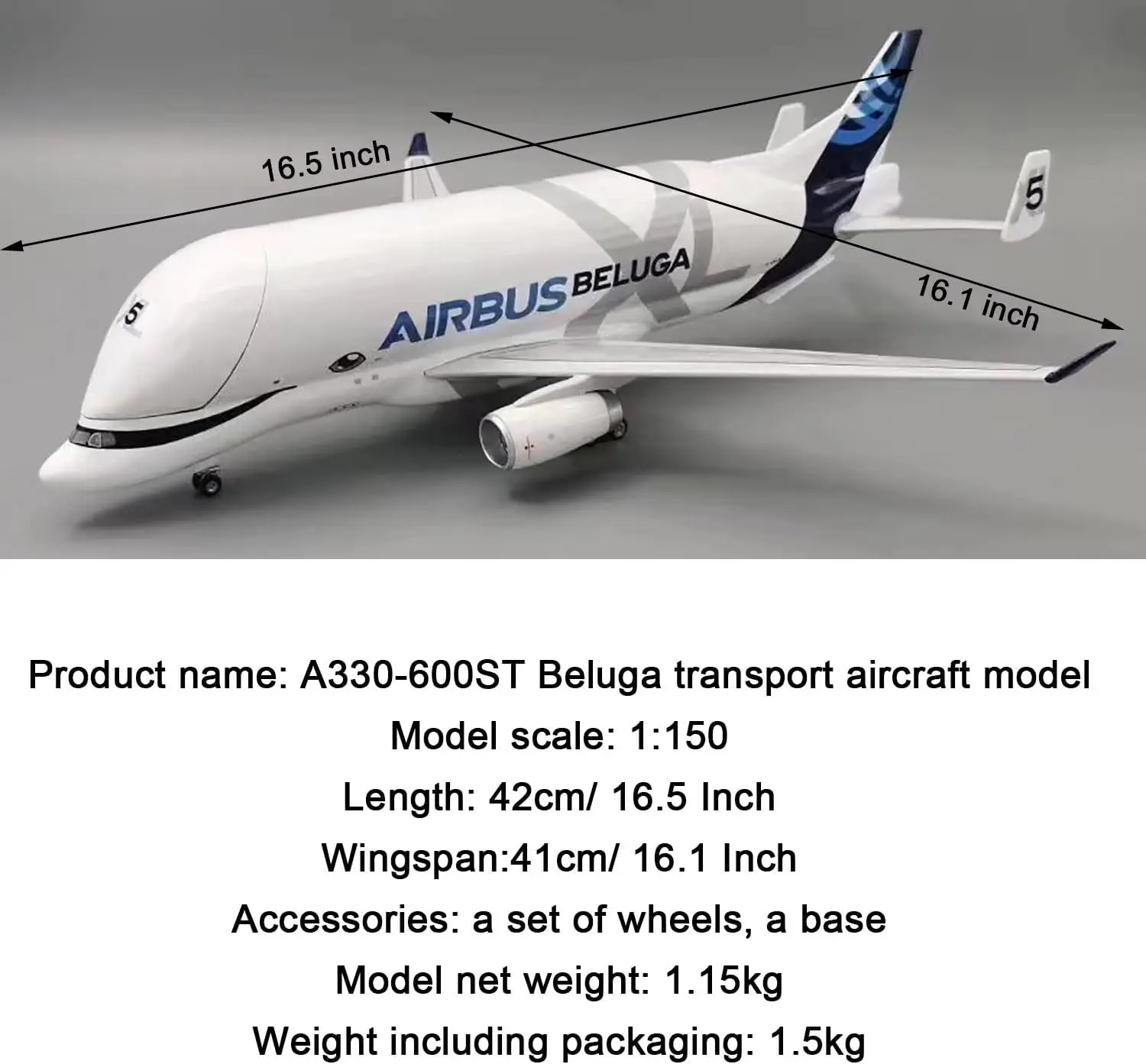 

Новая коллекционная модель самолета Beluga Airlines A330-600ST в масштабе 1:150 из литой смолы, с подставкой для демонстрации