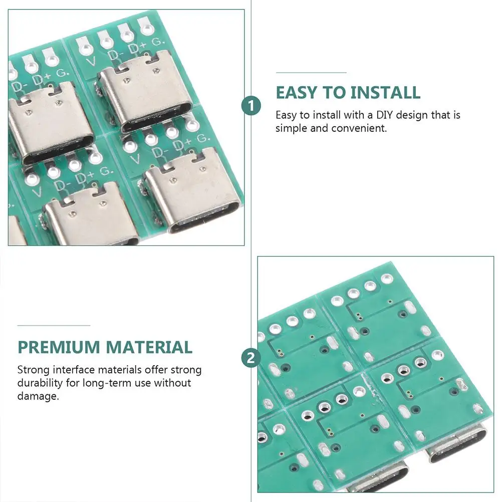 

10 Pieces USB C Board Female Connector PCB Converter for Data Cable Transmission Receptacle Adapter Durable