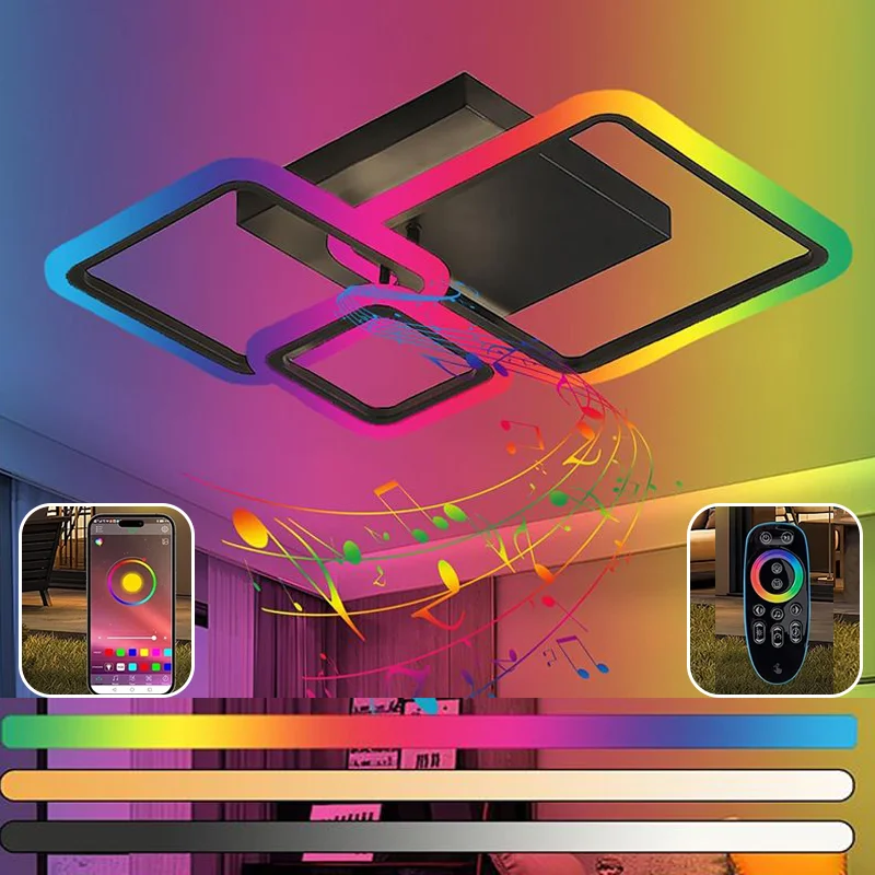 

RGB современный светодиодный потолочный светильник умный потолочный светильник 110 В 220 В потолочные светильники с регулируемой яркостью управляемые удаленно люстра украшение комнаты