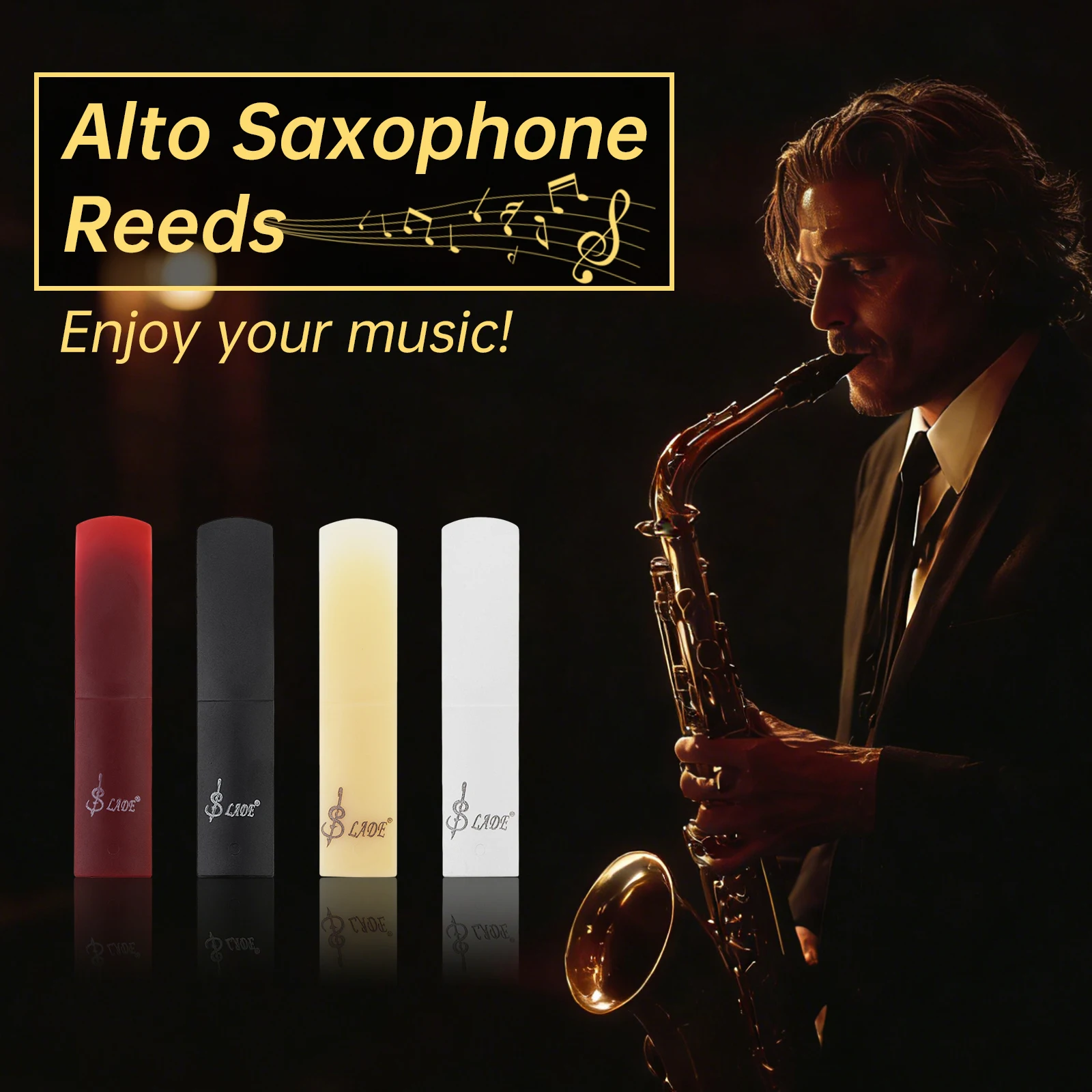 1 Stück/4 Stück Stärke 2.5 Alt-, Tenor-, Sopran-Saxophon-Harzblätter, 4 Farben gemischte Saxophonblätter – Detail 12