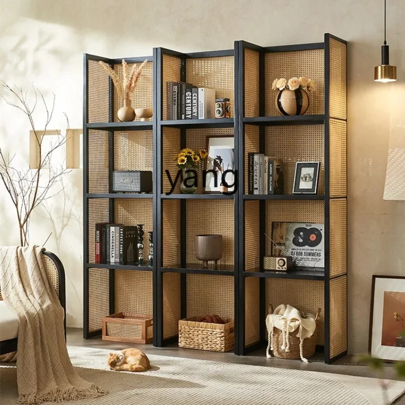 

yjq rattan storage partition floor bookshelf wabi sandy wind household multi-layer storage rack