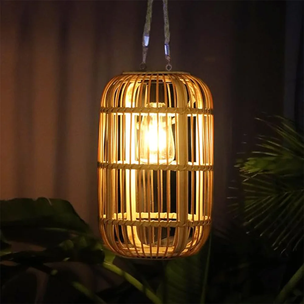 Outdoor Waterproof Solar Lantern, Rattan Solar Lantern Outdoor Hanging with Handle for Garden Terrace Yard Tabletop Decoration