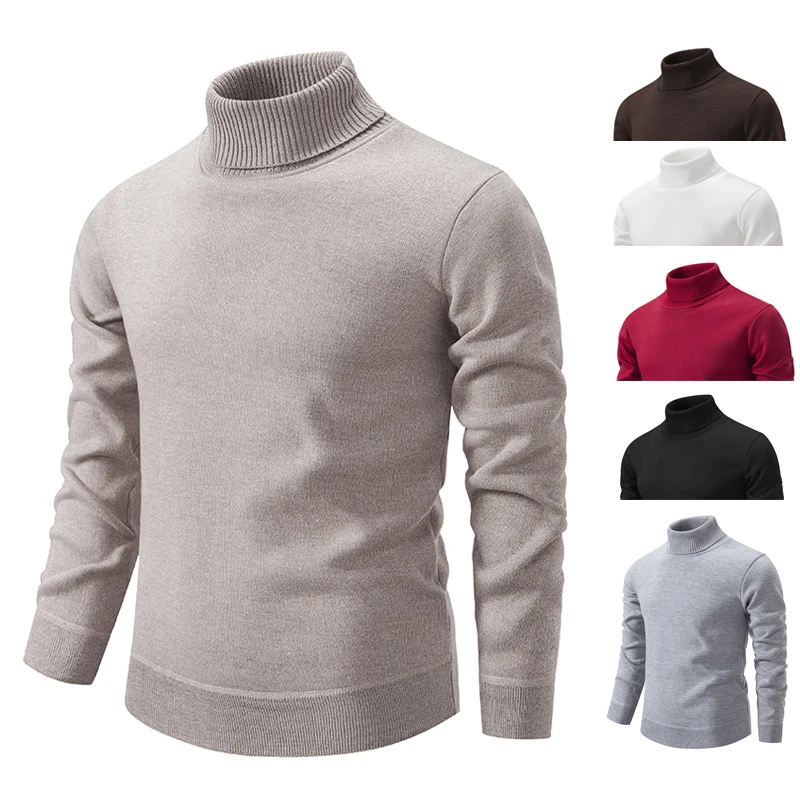 

Men's Turtleneck Sweater Solid Color Winter Pullover Warm Jumper Black Brown Slim Fit Casual Knitwear Mens Sweaters