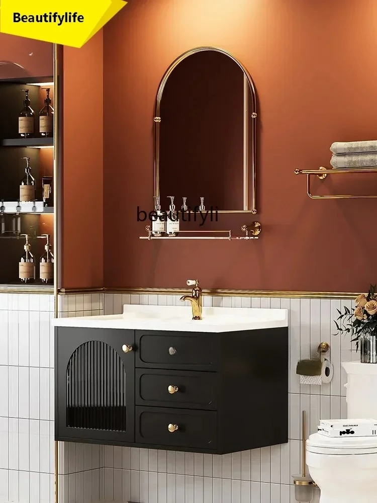 

French Retro Bathroom Cabinet Oak Paint Washbasin Bathroom Ceramic Integrated Hand Washing Washstand Y