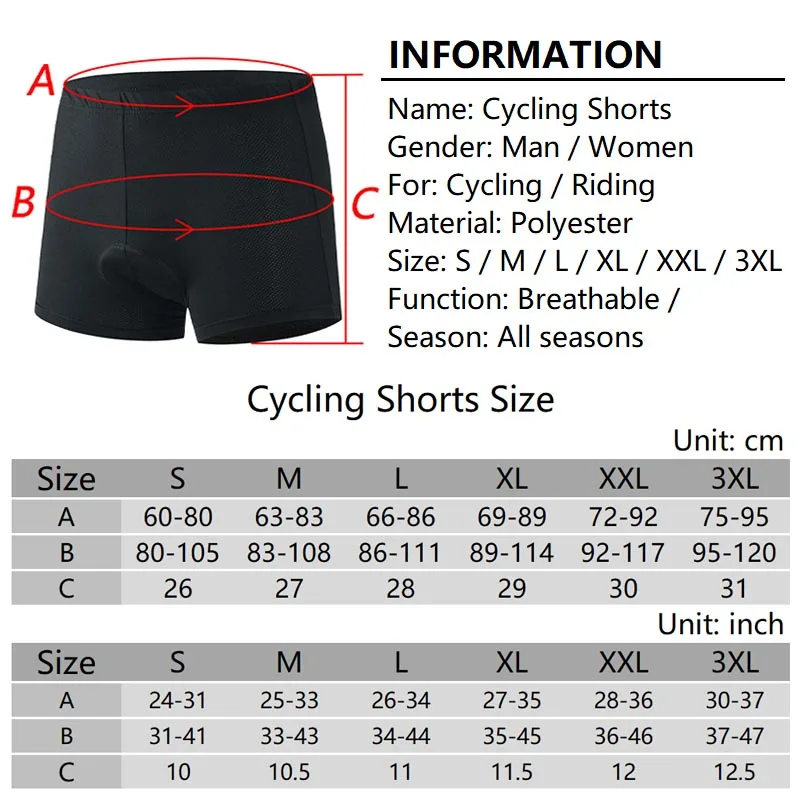 Shockproof Cycling Shorts Unisex Gel Pad Tight Bike Briefs Cycling Underwear Comfortable Bicycle Sponge Underpants Cushion Short