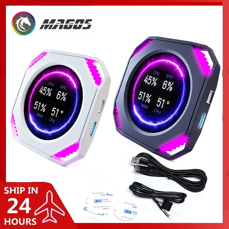 Desktop Gamer Secondary Monitor 2.1'' PC DIY Dynamic Video Customizable Themes, with Ambient Lighting for CPU Watercooler Cover
