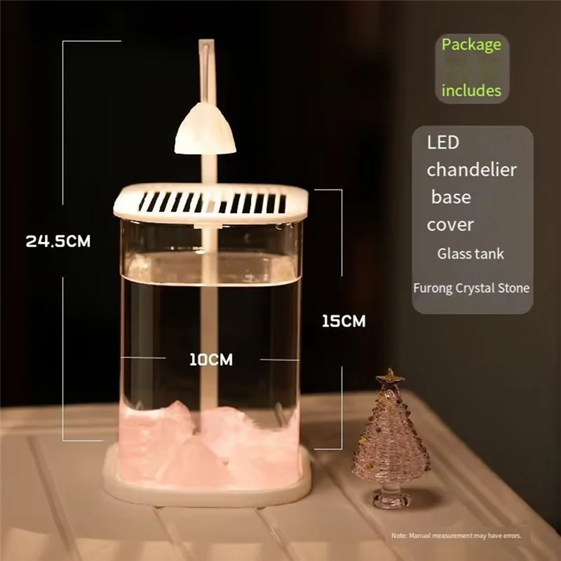 

New--Mini Desktop Glass Aquarium Fish Tank With Colored Crystal LED Light Desktop Ornaments High-End Lamp